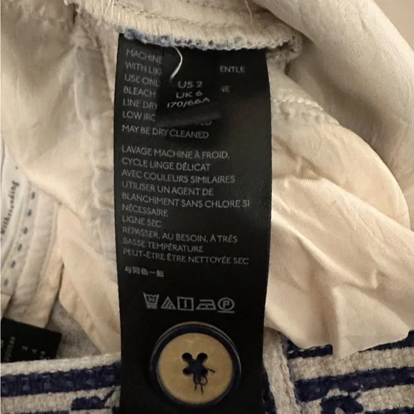 Anthropologie Blue and Cream Textured Fabric The Essential Slim Pant Size 2 - Picture 6 of 6